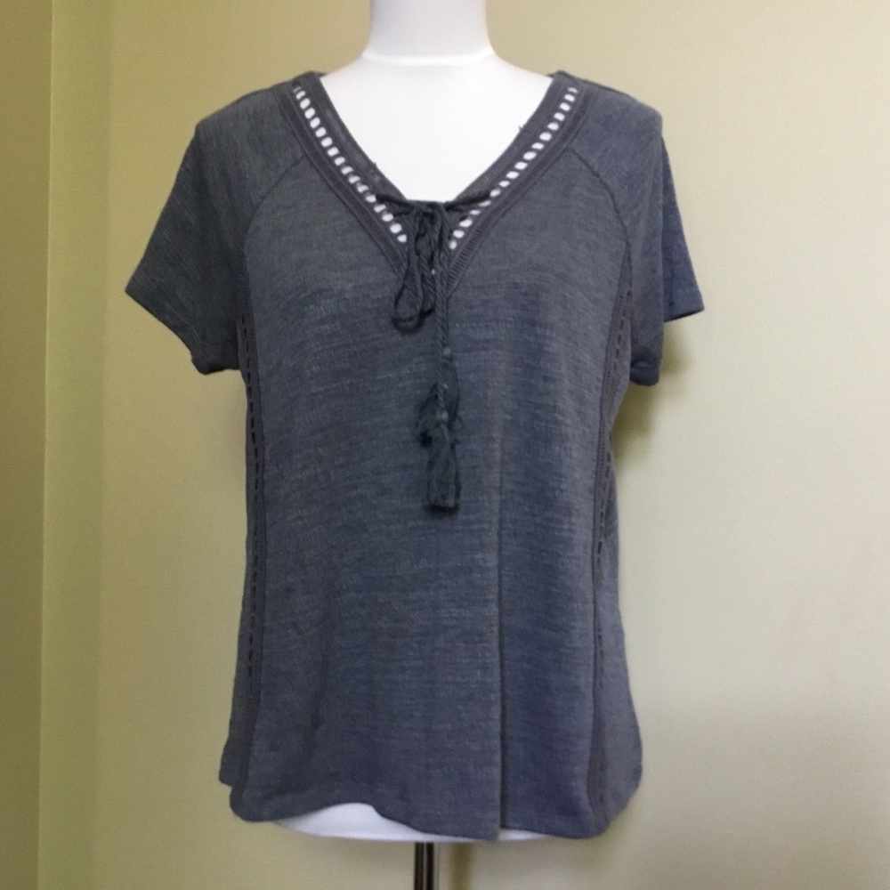 3/$15 Anthropologie Paper Crane blue tie tee top S
